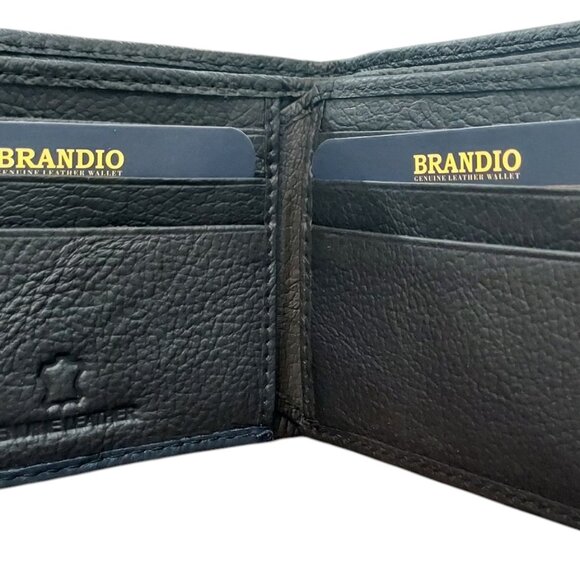 Genuine Cowhide Leather Wallet with RFID Blue Black - Picture 3 of 7